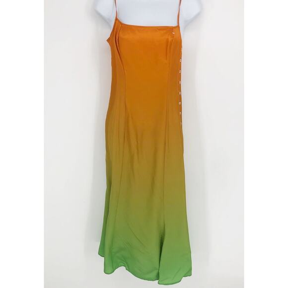SAMSOE SAMSOE Women's Annah Midi Slip Dress XS Orange Green Ombre Dip Dyed - Picture 5 of 16